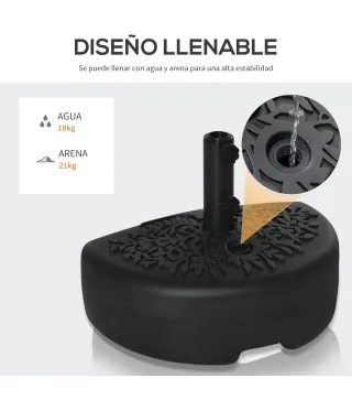 Base de Pared para Sombrilla Ø38/48 mm Soporte Semicircular de Parasol Rellenable de Arena 21 kg o Agua 18 kg para Jardín Patio