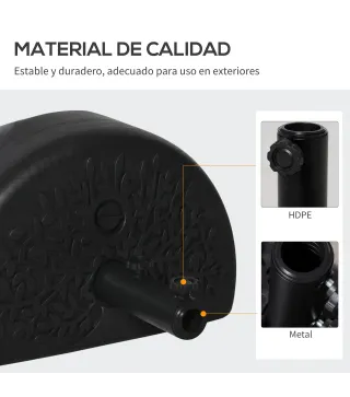 Base de Pared para Sombrilla Ø38/48 mm Soporte Semicircular de Parasol Rellenable de Arena 21 kg o Agua 18 kg para Jardín Patio
