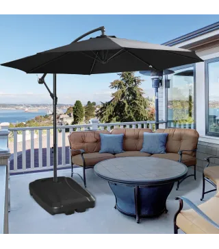 Base de Sombrilla con 2 Ruedas Rellenable de Agua 60 kg Arena 68 kg o Mixto 75 kg 80x60x17 cm Negro