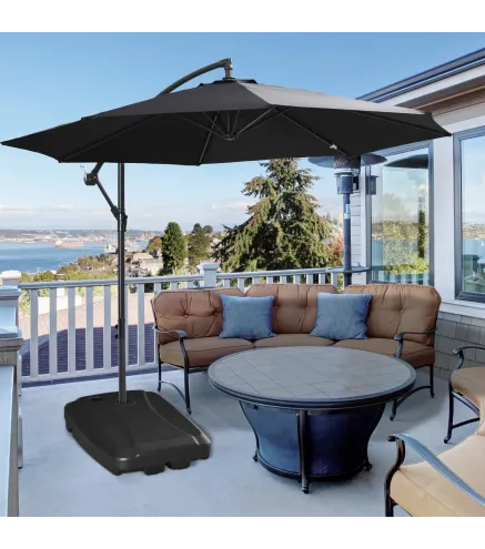 Base de Sombrilla con 2 Ruedas Rellenable de Agua 60 kg Arena 68 kg o Mixto 75 kg 80x60x17 cm Negro