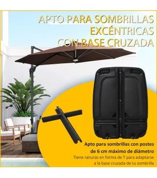 Base de Sombrilla con 2 Ruedas Rellenable de Agua 60 kg Arena 68 kg o Mixto 75 kg 80x60x17 cm Negro