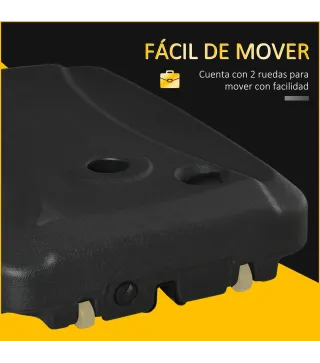 Base de Sombrilla con 2 Ruedas Rellenable de Agua 60 kg Arena 68 kg o Mixto 75 kg 80x60x17 cm Negro