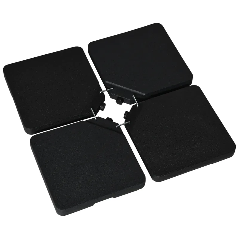 Conjunto de 4 Pesos Rellenables para Base de Sombrilla Cruzada con 15 Litros de Agua o 17,5 kg de Arena Negro