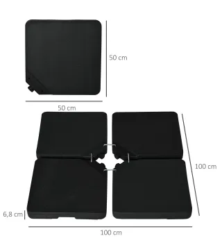 Conjunto de 4 Pesos Rellenables para Base de Sombrilla Cruzada con 15 Litros de Agua o 17,5 kg de Arena Negro