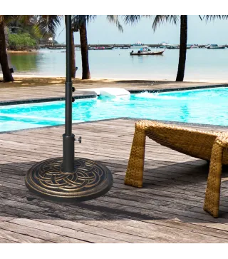 Base de Sombrilla de Jardín Peso Neto 12 kg Soporte de Parasol Redondo Apto para Postes de 38mm/48mm Resina y Acero para Terraza