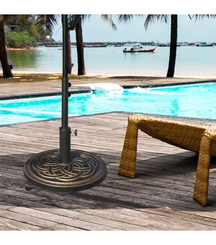 Base de Sombrilla de Jardín Peso Neto 12 kg Soporte de Parasol Redondo Apto para Postes de 38mm/48mm Resina y Acero para Terraza