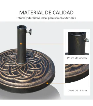 Base de Sombrilla de Jardín Peso Neto 12 kg Soporte de Parasol Redondo Apto para Postes de 38mm/48mm Resina y Acero para Terraza