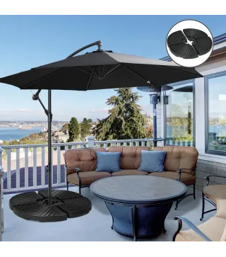 Base para Sombrilla de 4 Piezas Rellenable con Arena 68 kg o Agua 52 L para Jardín Patio Terraza Negro