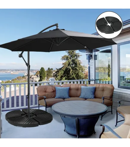 Base para Sombrilla de 4 Piezas Rellenable con Arena 68 kg o Agua 52 L para Jardín Patio Terraza Negro