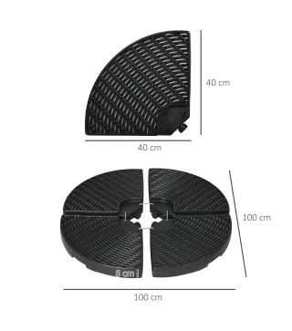 Base para Sombrilla de 4 Piezas Rellenable con Arena 68 kg o Agua 52 L para Jardín Patio Terraza Negro