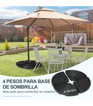 Base para Sombrilla de 4 Piezas Rellenable con Arena 68 kg o Agua 52 L para Jardín Patio Terraza Negro