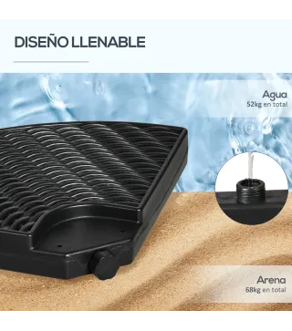 Base para Sombrilla de 4 Piezas Rellenable con Arena 68 kg o Agua 52 L para Jardín Patio Terraza Negro