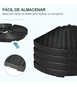 Base para Sombrilla de 4 Piezas Rellenable con Arena 68 kg o Agua 52 L para Jardín Patio Terraza Negro