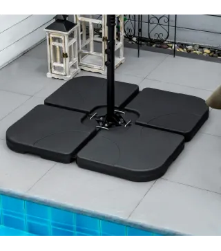 Conjunto de 4 Pesos Rellenables para Base de Sombrilla Cruzada con 15 Litros de Agua o 19,5 kg de Arena Negro