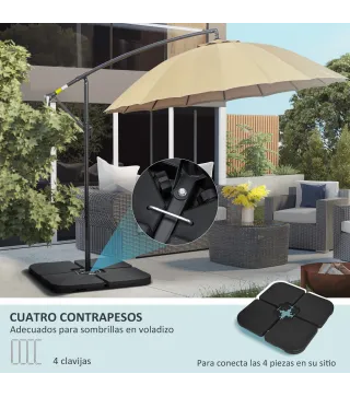Conjunto de 4 Pesos Rellenables para Base de Sombrilla Cruzada con 15 Litros de Agua o 19,5 kg de Arena Negro
