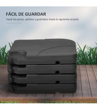 Conjunto de 4 Pesos Rellenables para Base de Sombrilla Cruzada con 15 Litros de Agua o 19,5 kg de Arena Negro