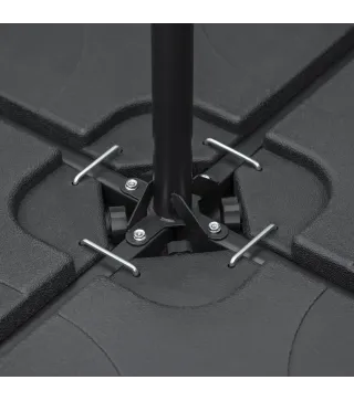 Conjunto de 4 Pesos Rellenables para Base de Sombrilla Cruzada con 15 Litros de Agua o 19,5 kg de Arena Negro