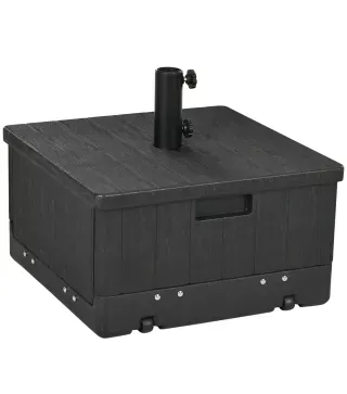 Base para Sombrilla Exterior 3 en 1 Mesa Auxiliar Macetero con Drenaje Soporte de Parasol Rellenable Arena 80 kg Negro