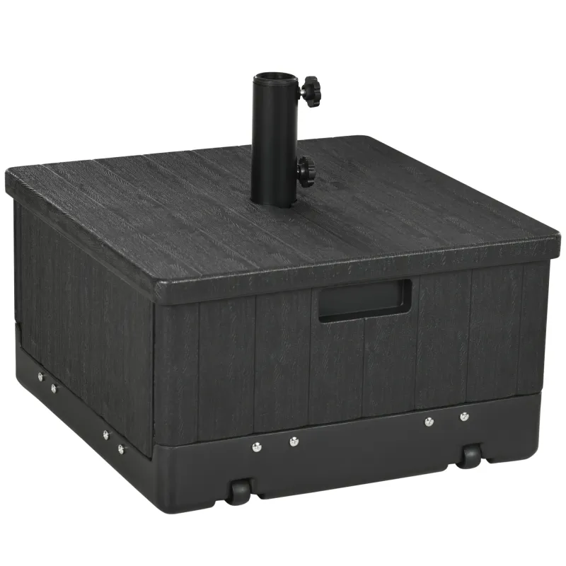 Base para Sombrilla Exterior 3 en 1 Mesa Auxiliar Macetero con Drenaje Soporte de Parasol Rellenable Arena 80 kg Negro