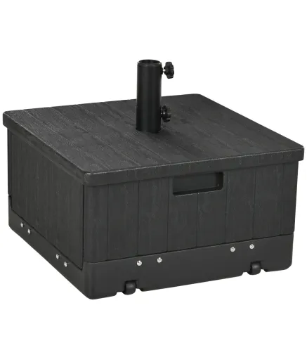 Base para Sombrilla Exterior 3 en 1 Mesa Auxiliar Macetero con Drenaje Soporte de Parasol Rellenable Arena 80 kg Negro