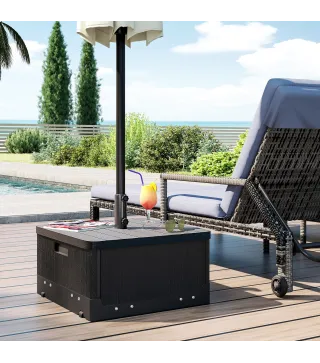 Base para Sombrilla Exterior 3 en 1 Mesa Auxiliar Macetero con Drenaje Soporte de Parasol Rellenable Arena 80 kg Negro
