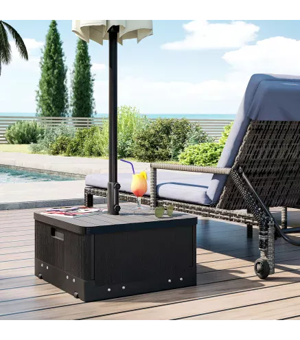 Base para Sombrilla Exterior 3 en 1 Mesa Auxiliar Macetero con Drenaje Soporte de Parasol Rellenable Arena 80 kg Negro