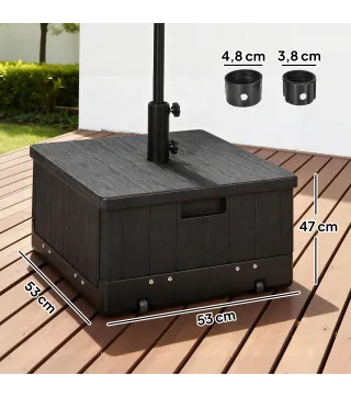 Base para Sombrilla Exterior 3 en 1 Mesa Auxiliar Macetero con Drenaje Soporte de Parasol Rellenable Arena 80 kg Negro