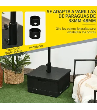 Base para Sombrilla Exterior 3 en 1 Mesa Auxiliar Macetero con Drenaje Soporte de Parasol Rellenable Arena 80 kg Negro