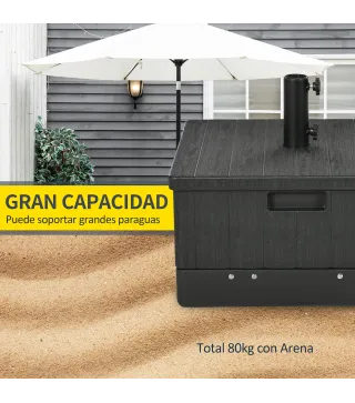 Base para Sombrilla Exterior 3 en 1 Mesa Auxiliar Macetero con Drenaje Soporte de Parasol Rellenable Arena 80 kg Negro