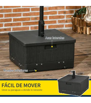 Base para Sombrilla Exterior 3 en 1 Mesa Auxiliar Macetero con Drenaje Soporte de Parasol Rellenable Arena 80 kg Negro