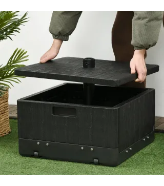 Base para Sombrilla Exterior 3 en 1 Mesa Auxiliar Macetero con Drenaje Soporte de Parasol Rellenable Arena 80 kg Negro