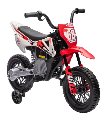 Moto Eléctrica para Niños de +3 Años con Batería 12V Música y Ruedas Auxiliares Carga 30 kg Rojo