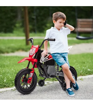 Moto Eléctrica para Niños de +3 Años con Batería 12V Música y Ruedas Auxiliares Carga 30 kg Rojo