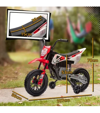 Moto Eléctrica para Niños de +3 Años con Batería 12V Música y Ruedas Auxiliares Carga 30 kg Rojo