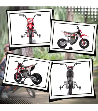 Moto Eléctrica para Niños de +3 Años con Batería 12V Música y Ruedas Auxiliares Carga 30 kg Rojo