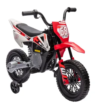 Moto Eléctrica para Niños de +3 Años con Batería 12V Música y Ruedas Auxiliares Carga 30 kg Rojo