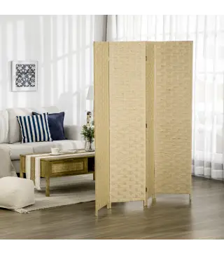 Biombo Separador de Ambientes de 4 Paneles Plegables de Madera de Pino y Fibra de Papel 159,5x169,5 cm Marrón