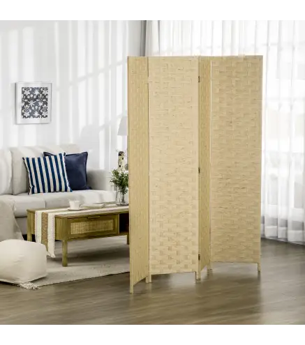 Biombo Separador de Ambientes de 4 Paneles Plegables de Madera de Pino y Fibra de Papel 159,5x169,5 cm Marrón