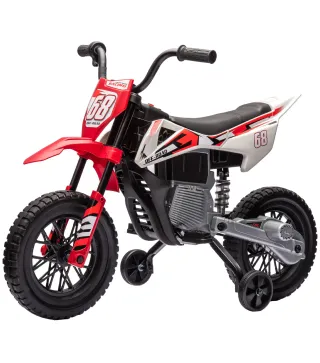 Moto Eléctrica para Niños de +3 Años con Batería 12V Música y Ruedas Auxiliares Carga 30 kg Rojo