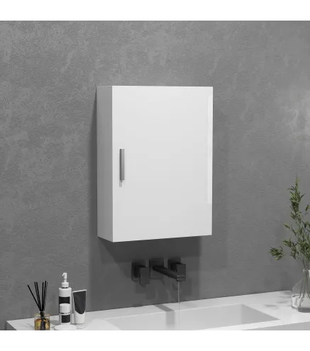 Armario de Baño de Pared con Estantes Ajustables de Vidrio Templado Ahorro de Espacio 40x15x55 cm Blanco Brillo