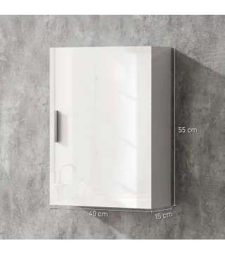 Armario de Baño de Pared con Estantes Ajustables de Vidrio Templado Ahorro de Espacio 40x15x55 cm Blanco Brillo