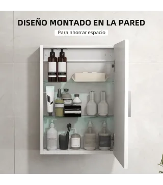 Armario de Baño de Pared con Estantes Ajustables de Vidrio Templado Ahorro de Espacio 40x15x55 cm Blanco Brillo