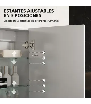 Armario de Baño de Pared con Estantes Ajustables de Vidrio Templado Ahorro de Espacio 40x15x55 cm Blanco Brillo