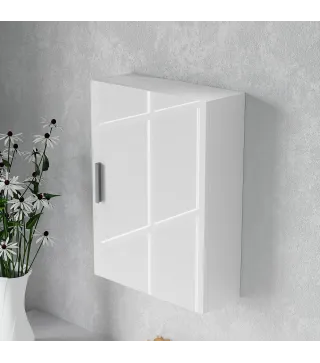 Armario de Baño de Pared con Estantes Ajustables de Vidrio Templado Ahorro de Espacio 40x15x55 cm Blanco Brillo
