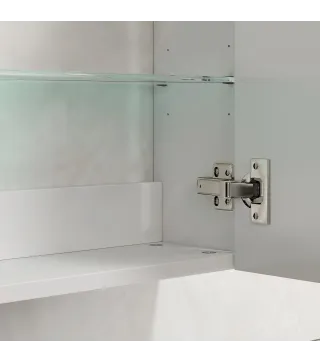 Armario de Baño de Pared con Estantes Ajustables de Vidrio Templado Ahorro de Espacio 40x15x55 cm Blanco Brillo