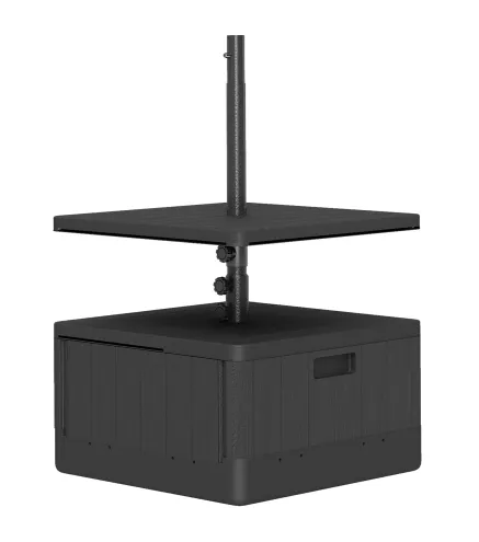 Base para Sombrilla Exterior 3 en 1 Mesa Auxiliar Ajustable Macetero Soporte de Parasol Rellenable Arena 80 kg Negro