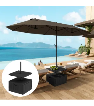 Base para Sombrilla Exterior 3 en 1 Mesa Auxiliar Ajustable Macetero Soporte de Parasol Rellenable Arena 80 kg Negro