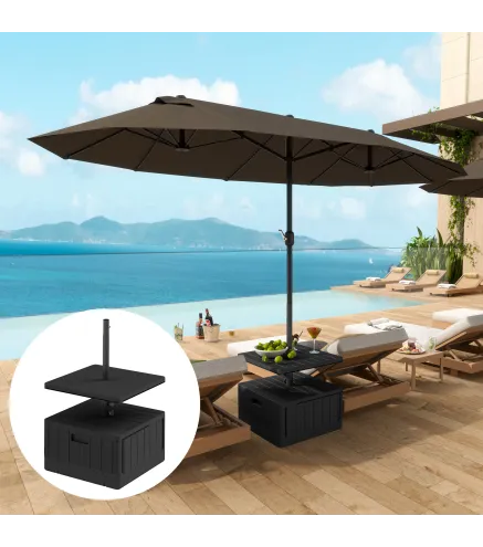 Base para Sombrilla Exterior 3 en 1 Mesa Auxiliar Ajustable Macetero Soporte de Parasol Rellenable Arena 80 kg Negro