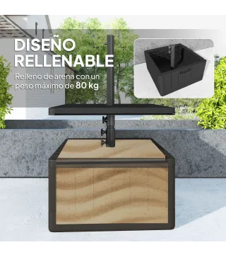 Base para Sombrilla Exterior 3 en 1 Mesa Auxiliar Ajustable Macetero Soporte de Parasol Rellenable Arena 80 kg Negro