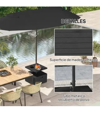 Base para Sombrilla Exterior 3 en 1 Mesa Auxiliar Ajustable Macetero Soporte de Parasol Rellenable Arena 80 kg Negro